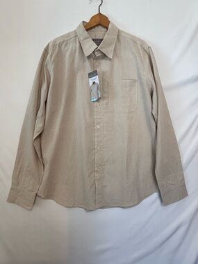 BERKLEY JENSEN NWT Beige Linen Blend Button Front Shirt Size Large